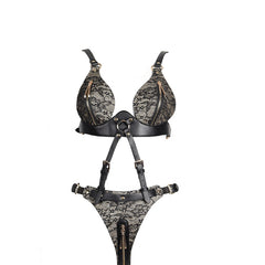 Harnais de bondage en cuir et dentelle