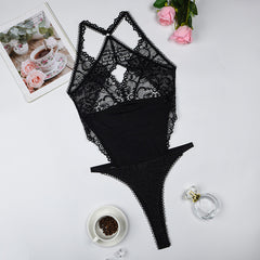 Body transparent sexy avec coutures en dentelle