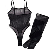Body sexy sans entrejambe en maille transparente avec bas
