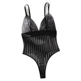 Body rayé en maille transparente avec épissure