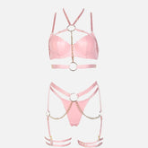 Belted Halter Leather Lingerie Set