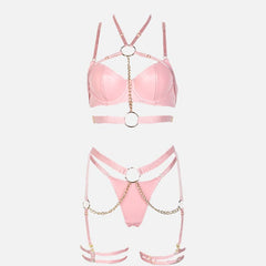 Ensemble de lingerie en cuir avec ceinture et dos nu