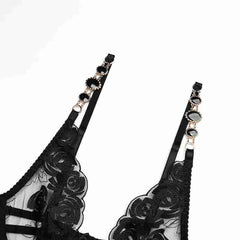 Ceinture gemme avec ensemble de lingerie brodée de roses avec jarretière