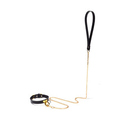 Collier en cuir de laisse de chaîne dorée