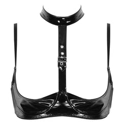 High Gloss Sexy Open Cup Bra with Collar