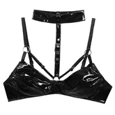 High Gloss Sexy Lingerie Strap Bra with Collar