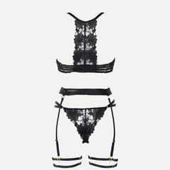 Ensemble de lingerie à bretelles brodées avec jarretière