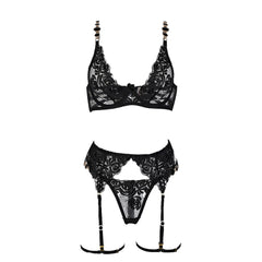 Ceinture gemme avec ensemble de lingerie brodée de roses avec jarretière