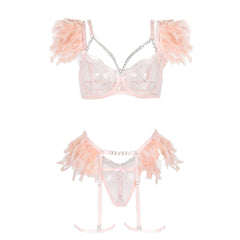 Ensemble de lingerie en plumes de dentelle avec jarretière