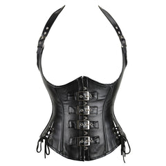 Leather Halter Neck Open-cup Shapewear