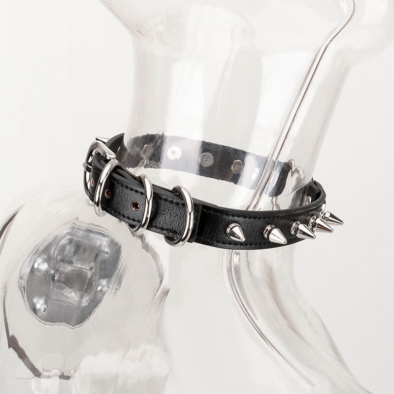 Punk Style Rivet Heart Ring Leather Collar