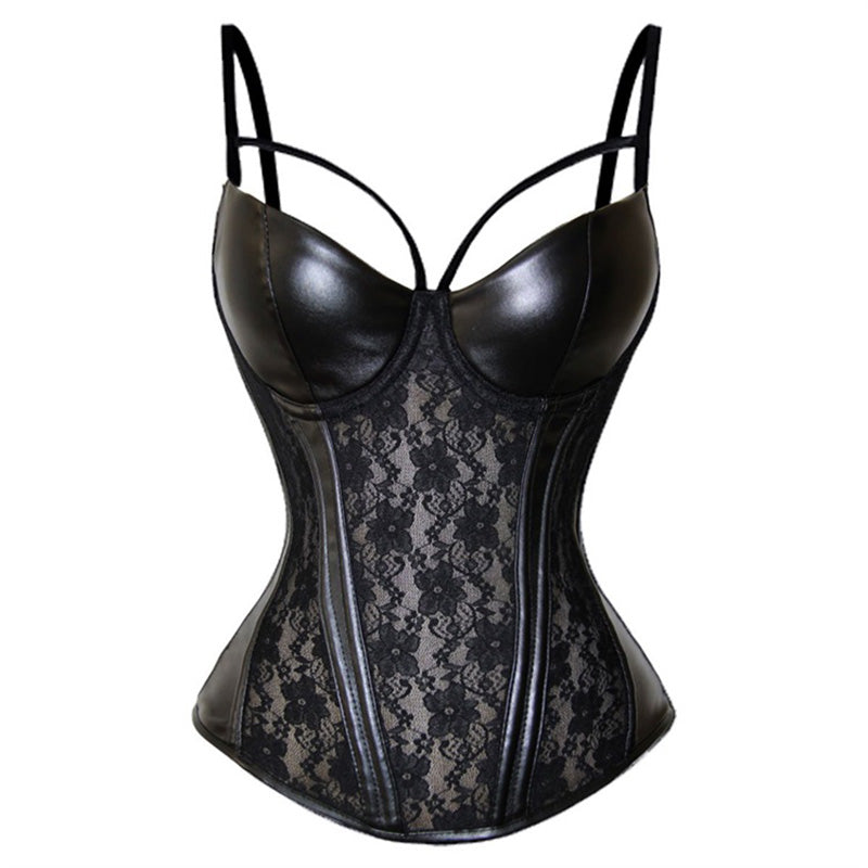 Leather Sexy Lace Corset with  Garter