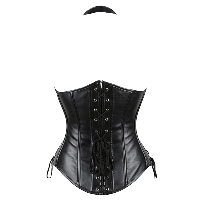 Leather Halter Neck Open-cup Shapewear