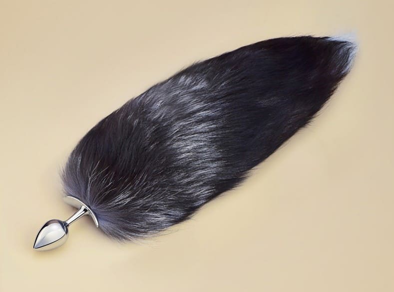 Silver Black Fox Fur Tail Anal Plug