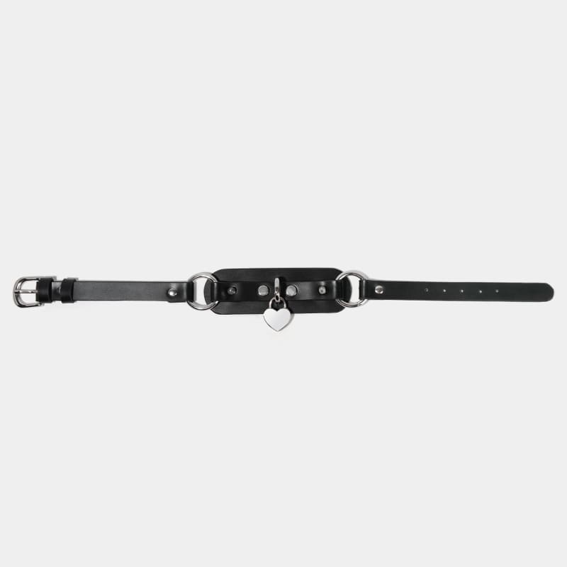 Leather Collar with Heart-Shaped Lock and Rivet