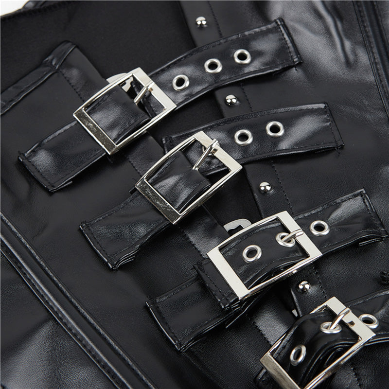 Leather Halter Neck Open-cup Shapewear