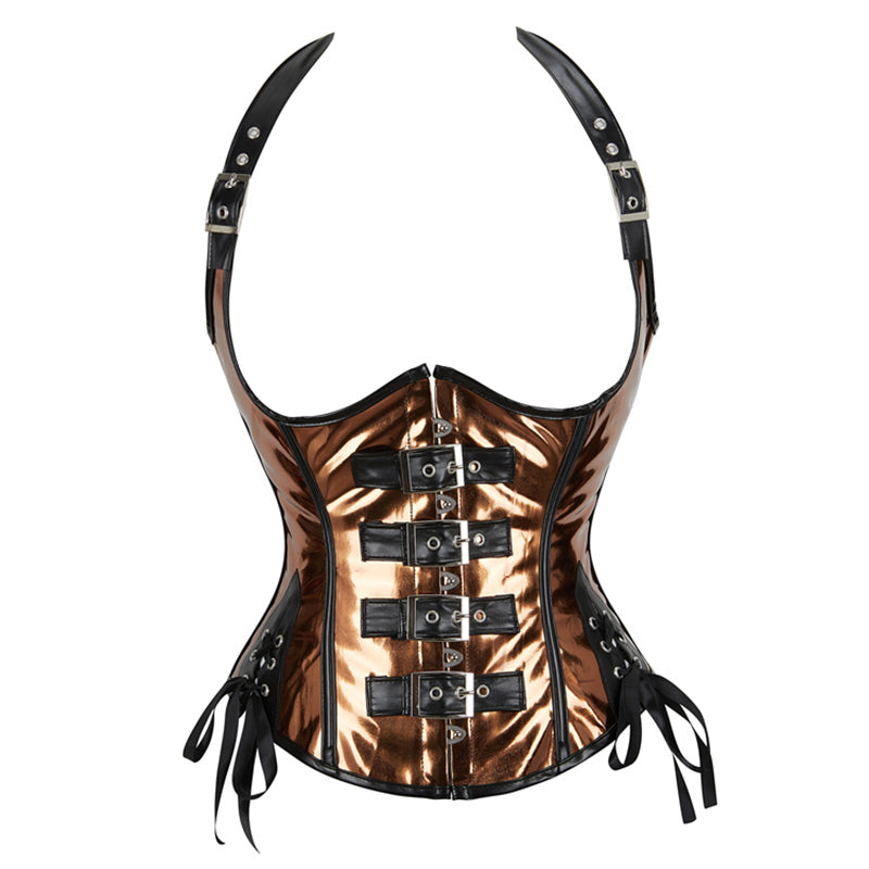 Leather Halter Neck Open-cup Shapewear