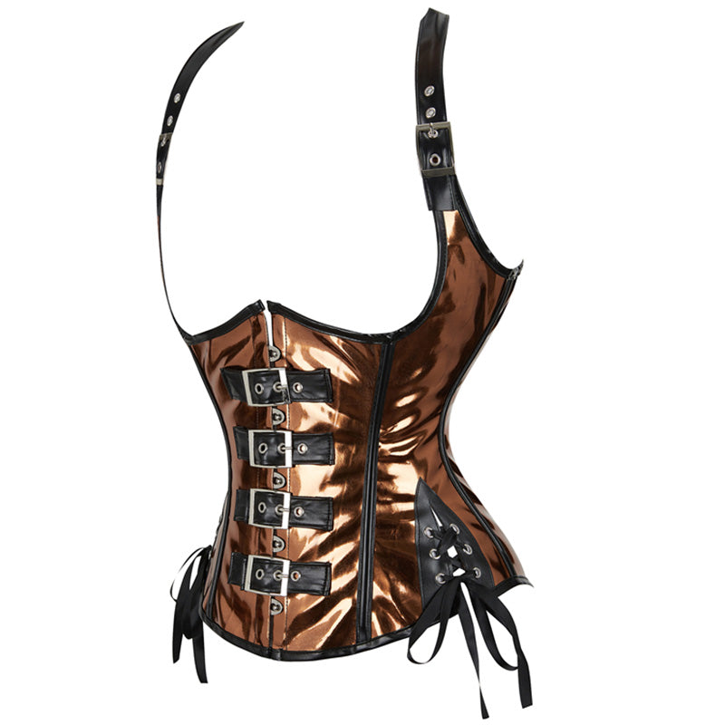 Leather Halter Neck Open-cup Shapewear