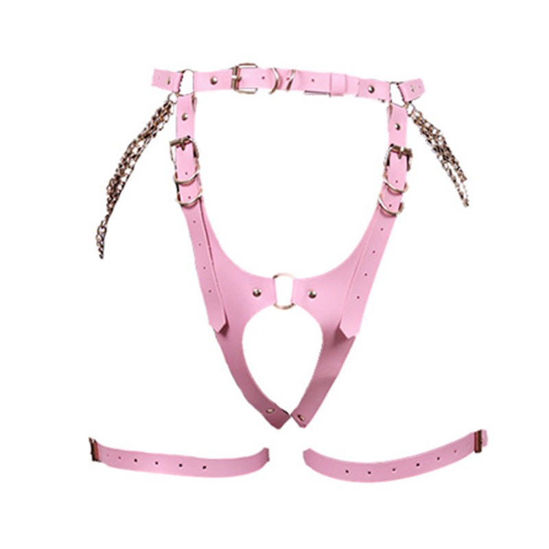 Harnais de bondage en cuir à chaîne dorée