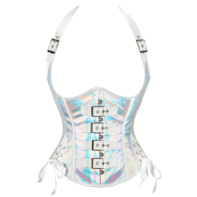 Leather Halter Neck Open-cup Shapewear