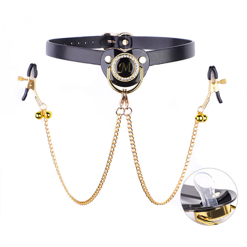Pacifier Gag with Bell Nipple Clamp