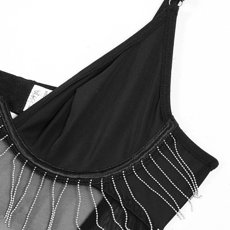 Sexy Low-cut Tassel Bodysuit with Gloves