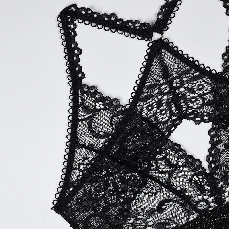 Sexy Lace Stitching See-through Bodysuit