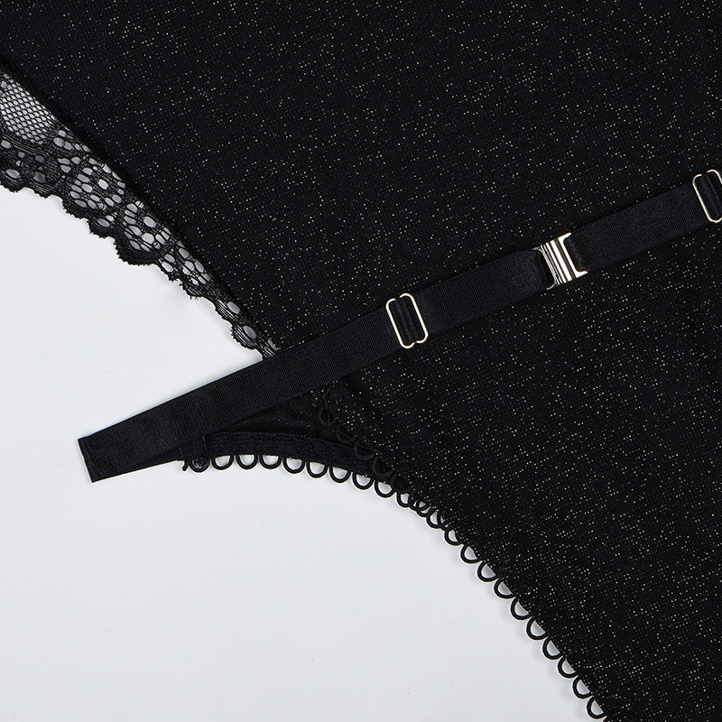 Sexy Lace Stitching See-through Bodysuit