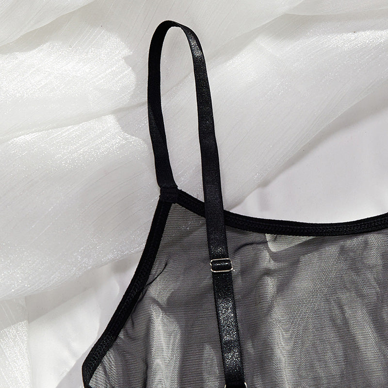 Sexy See-through Mesh Crotchless Bodysuit with Stockings