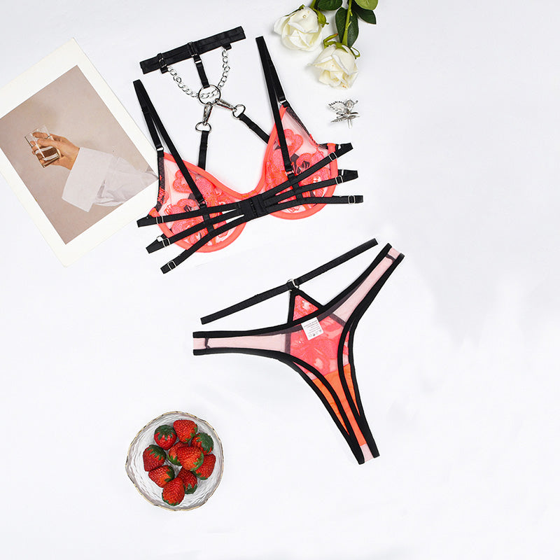 Sexy Contrasting Embroidery Stitching Lingerie Set
