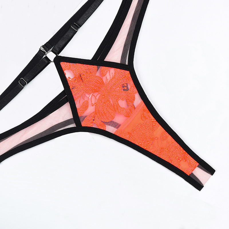 Sexy Contrasting Embroidery Stitching Lingerie Set