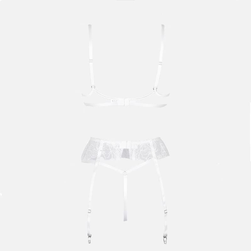 Mesh Cross Lingerie Set with Garter