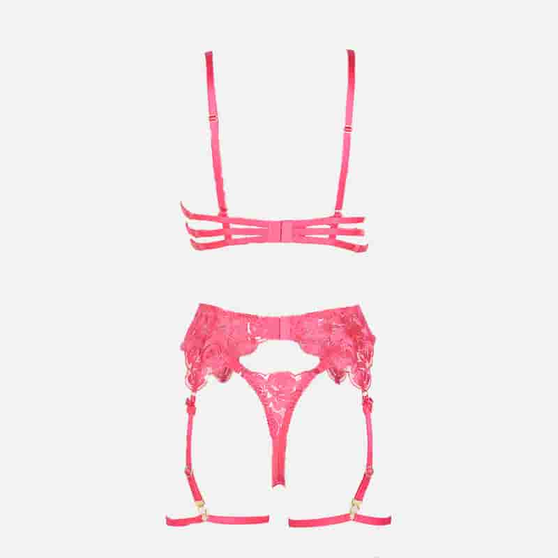 Ceinture gemme avec ensemble de lingerie brodée de roses avec jarretière