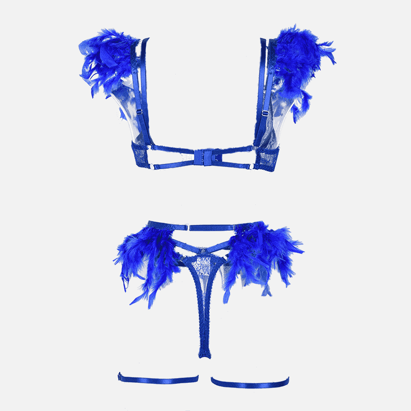 Ensemble de lingerie en plumes de dentelle avec jarretière
