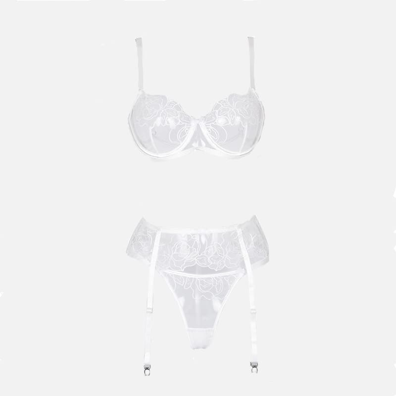 Mesh Cross Lingerie Set with Garter