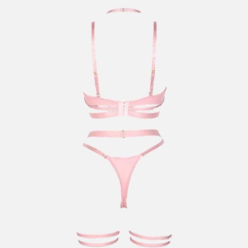 Belted Halter Leather Lingerie Set
