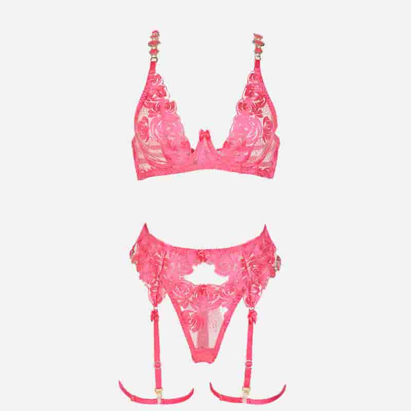 Ceinture gemme avec ensemble de lingerie brodée de roses avec jarretière