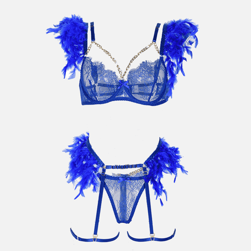 Ensemble de lingerie en plumes de dentelle avec jarretière