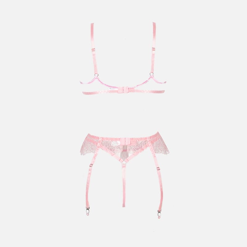 Mesh Cross Lingerie Set with Garter
