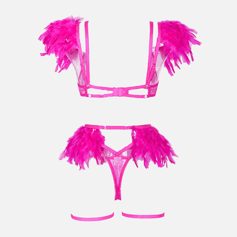 Ensemble de lingerie en plumes de dentelle avec jarretière