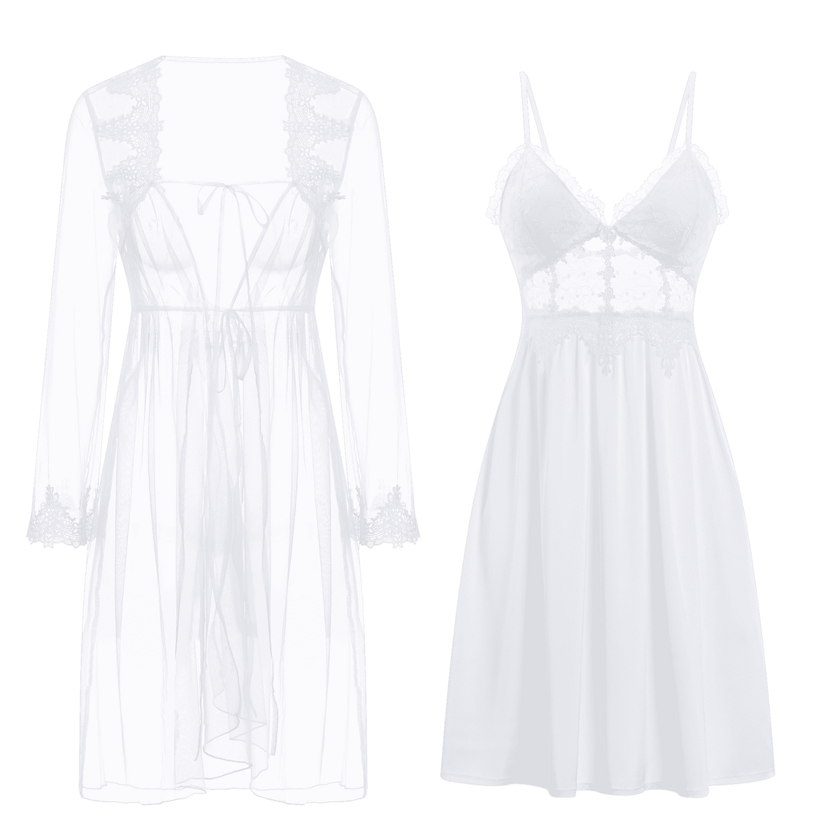 Ensemble de nuit en soie et dentelle transparente