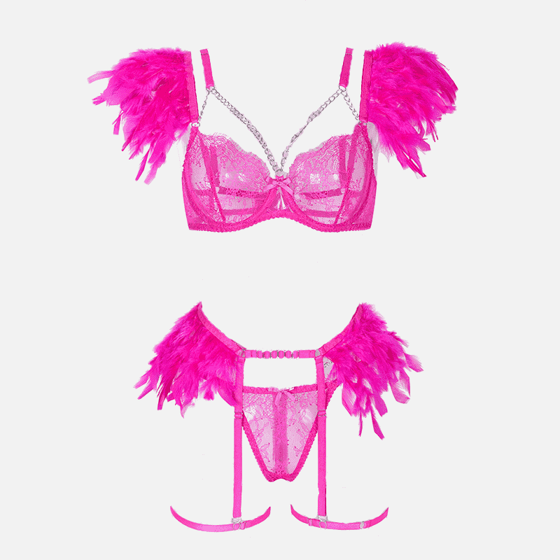 Ensemble de lingerie en plumes de dentelle avec jarretière