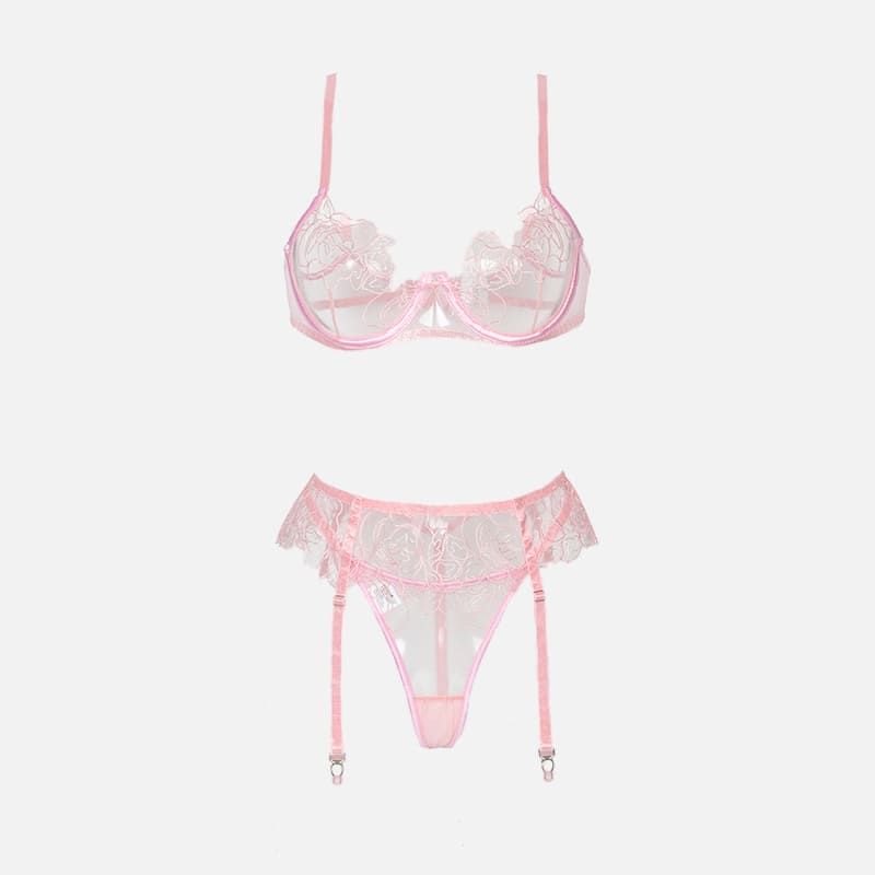 Mesh Cross Lingerie Set with Garter