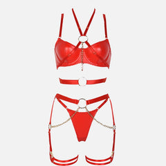 Belted Halter Leather Lingerie Set