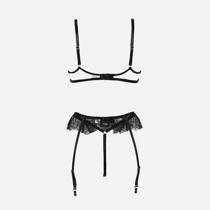 Mesh Cross Lingerie Set with Garter