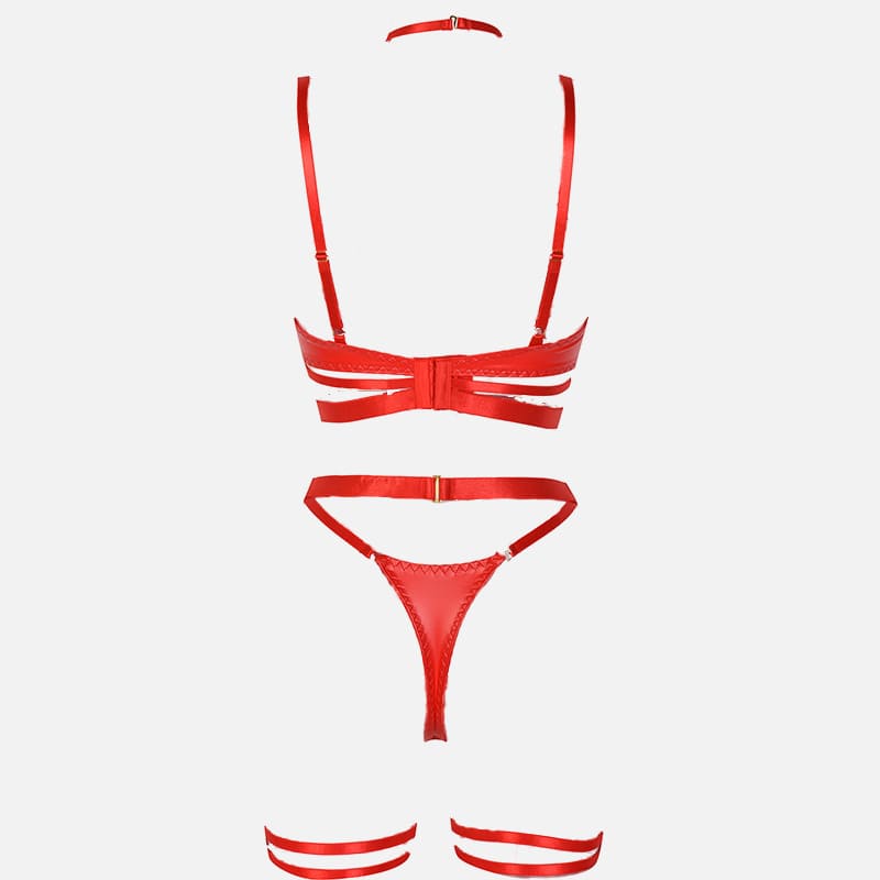 Belted Halter Leather Lingerie Set