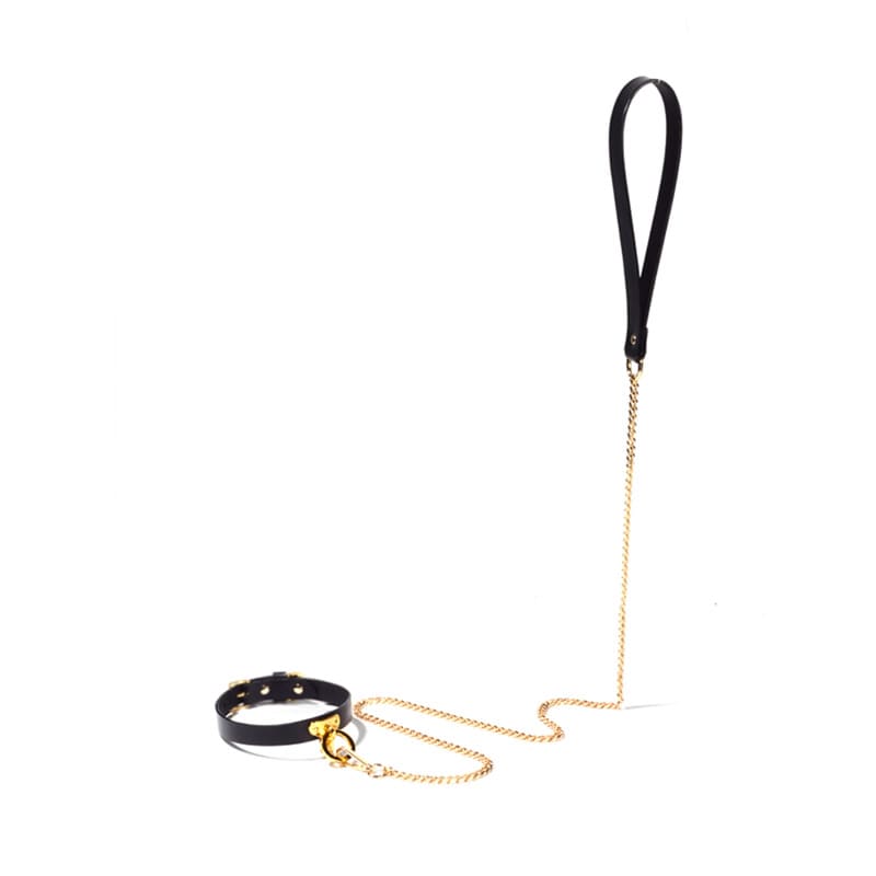 Golden Chain Leash Leather Collar