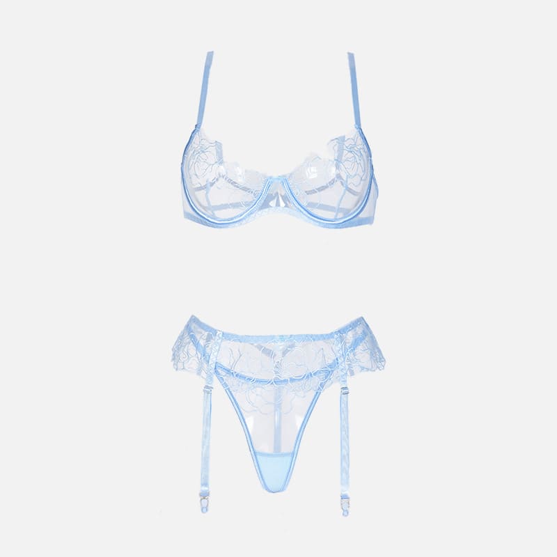 Mesh Cross Lingerie Set with Garter