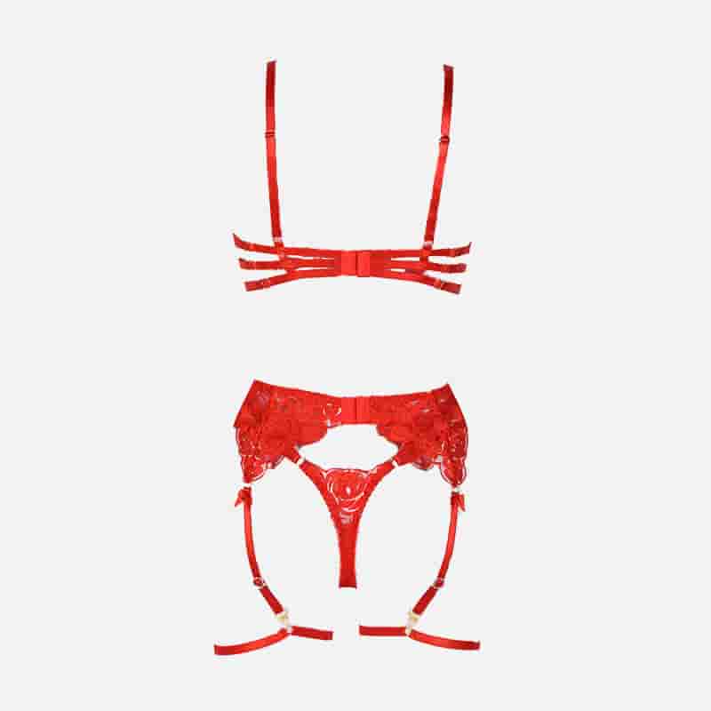 Ceinture gemme avec ensemble de lingerie brodée de roses avec jarretière