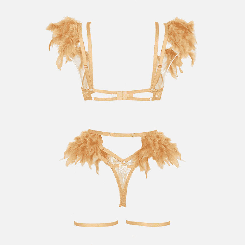 Ensemble de lingerie en plumes de dentelle avec jarretière